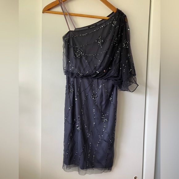 Adrianna Papell One Shoulder Navy Sequin Dress sz 6 HOCO Evening - Picture 1 of 7